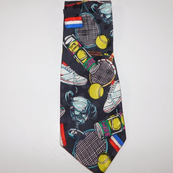VTG 1991 Addiction Bolero Tennis Theme Neck Tie 100% Silk - Picture 8 of 8